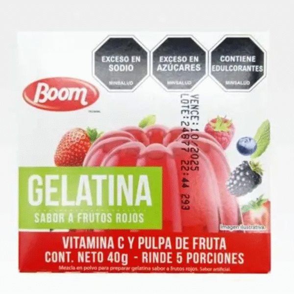 Gelatina Sabor Frutos Rojos Boom 40g